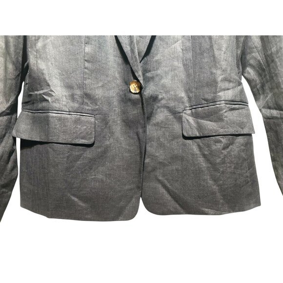 Quince European 100% Linen Structure Blazer Women Large Black Preppy Office Goth - Picture 9 of 16